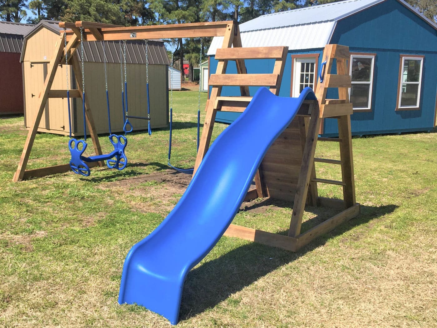 swing set with climbing wall